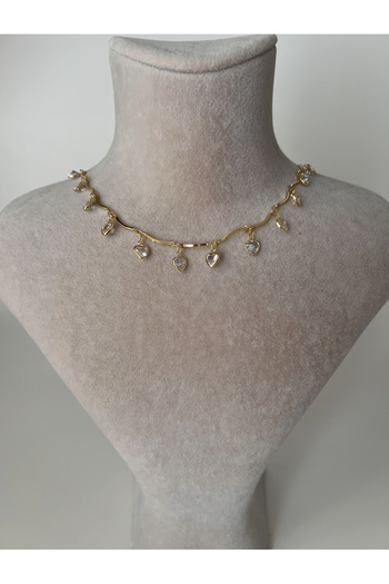 Store Kalp Sallantılı Çelik Choker Kolye