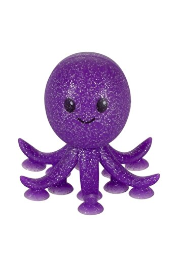 SHOPIENS Octopus Toy, Happy Pattern, Purple Color with Silver Glitter, Dimensions 7x7x7 cm, With Suction Cups,