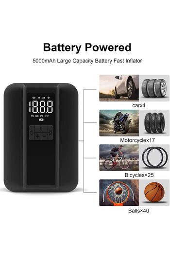 Generic Portable Tire Inflator | High Pressure, Large Battery, Auto-Stop, Digital LCD
