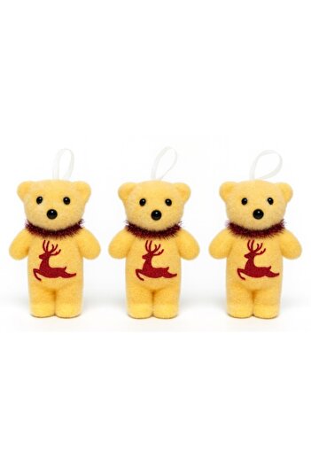 OEM Set of 3 Christmas tree decorations, Teddy bears with red tinsel and reindeer, 12 x 6.5 cm, Mar