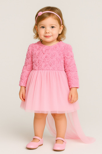 2kids2mom Baby Girl Blue Dress Long Sleeve Bowknot Birthday Party Wedding Special Occasion Tulle Lined Princess