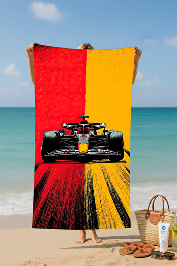 BETHA F1 Car Patterned Cotton Beach Towel – Patterned Design – 75X150 cm