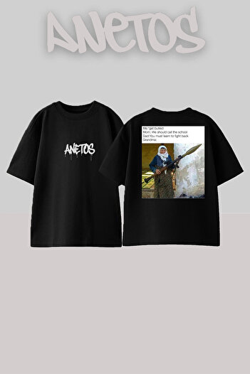 Anetos Rocket Scientist Aunt Design Back Printed Cotton Black Oversize T-Shirt
