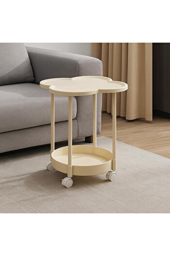 MOSTAFA Modern and elegant rose-shaped table with wheels, beige color