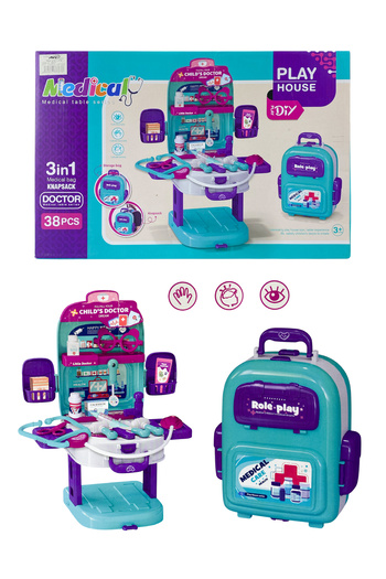 Generic 3 in 1 Educational Doctor Bag Toy for Kids Use as a Backpack, Practical Bag or Complete Table (38 Pieces)