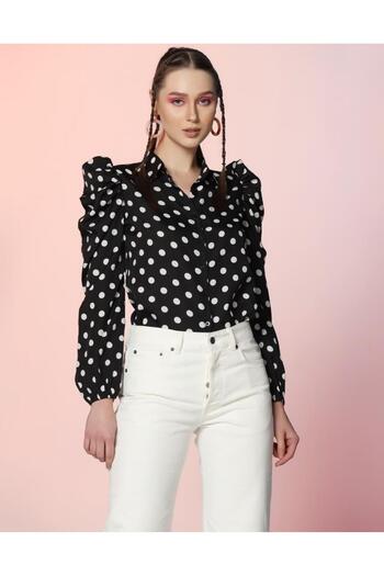 iza Black Printed Top with Dots
