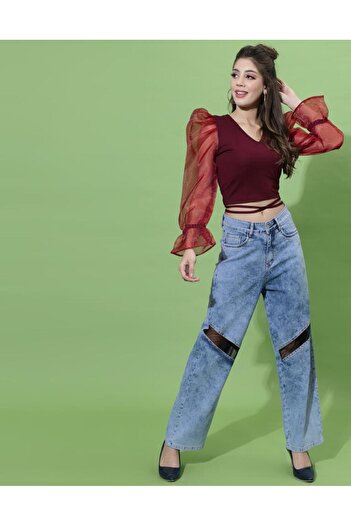 iza Maroon Puff Sleeve With Strap Top