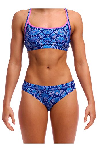 FUNKİTA Blue Viper Women's Bikini Set – Sports Top & Brief Bottom, Chlorine Resistant, Comfortable and Stylish