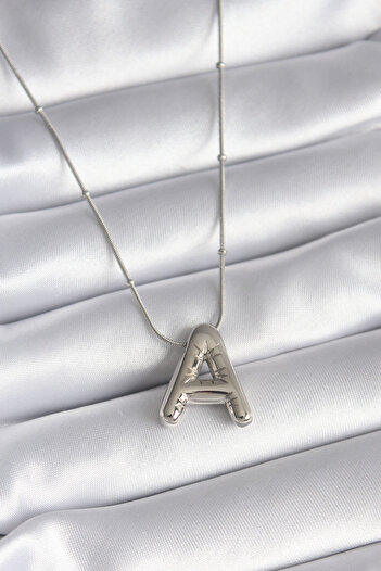 P Parla 316L Steel Silver Color Bubble "A" Letter Model Women's Necklace - Lisinya