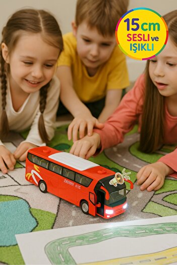 TOYFEST Luxury Lighted Sound Doors and Soft Rubber Opening Luggage Compartment Tour Holiday Bus 15 cm - Red