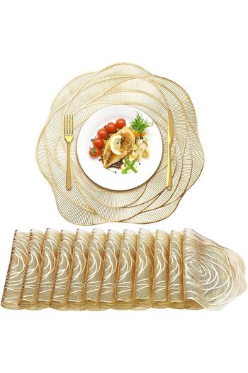 fulina 12Pcs Round Metallic Place Mat,38 x 38 cm,Coaster Including & Coasters Slip Resistant Table Mats