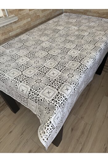 yukselhalimefrusat Transparent Patterned Tablecloth, Cream Flower, 137 cm Wide