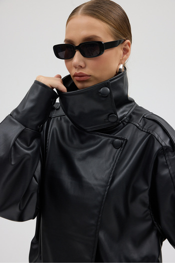 Jaglion Women's Street Style Style Leather Jacket
