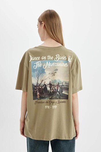 DeFacto Francisco José De Goya Y Lucientes Oversize Fit Wide Fit Crew Neck Printed Short Sleeve T-Shirt
