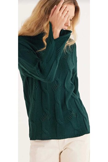 trivvy Women's Regular Fit Cut Half Turtleneck Knitted Patterned Sweater