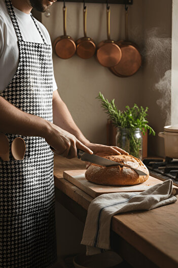 YUNUSOĞLU HOME Black and White Houndstooth Gabardine Fabric Kitchen Cooking Apron Master Chef