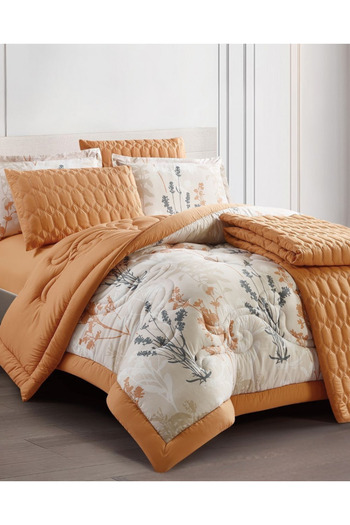 Generic 7-Piece Floral Bed Comforter Set - 240x260cm Quilted Comforter with 2 Pillowshams, 2 Pillowcases, Fi