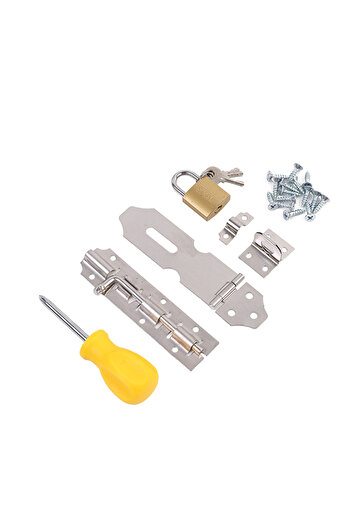 Lawazim Door Latch and Lock Set - Complete Hardware Kit with Padlock, Latch, Screws & Screwdriver