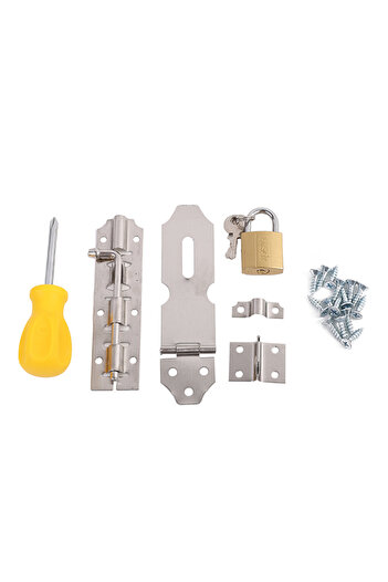 Lawazim Door Latch and Lock Set - Complete Hardware Kit with Padlock, Latch, Screws & Screwdriver