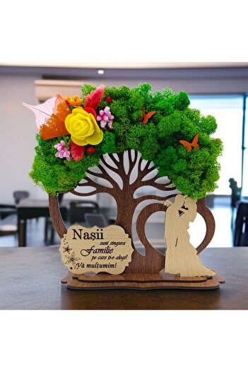 OEM Decorative wooden Lichen tree for godparents, 20 cm