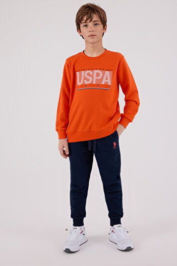 U.S. Polo Assn. Boys' Tracksuit Set – Pomegranate Flower & Anthracite Color, Uspa Printed Sports Model