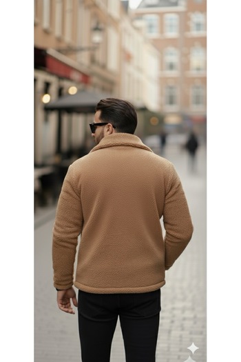 Minharir Men's Black Zippered Plush Jacket – Soft Texture, Cold Weather Friendly