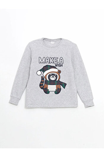 LC Waikiki Lcw Kids Gray Crew Neck Fleece Boy Pajamas Set