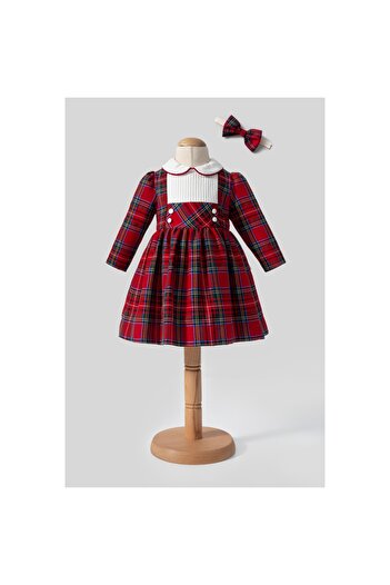 MixMax Bebe Baby Girl Plaid Bandana Stylish Winter Long Sleeve Dress 100% Cotton