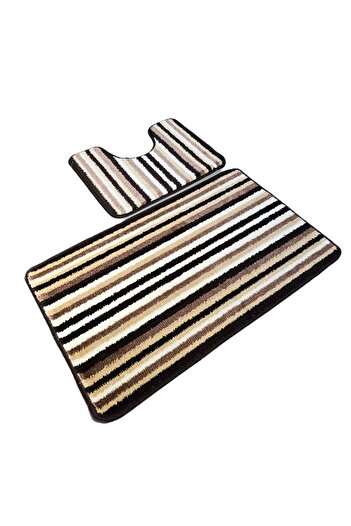 Kotonia Home Set of 2 bath mats anti-slip, 100% synthetic fibers, brown, 50×40 cm, 50×80 cm, Sandy Vitality