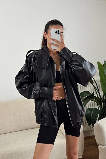 Jaglion Women's Zr Trend Black Leather Jacket