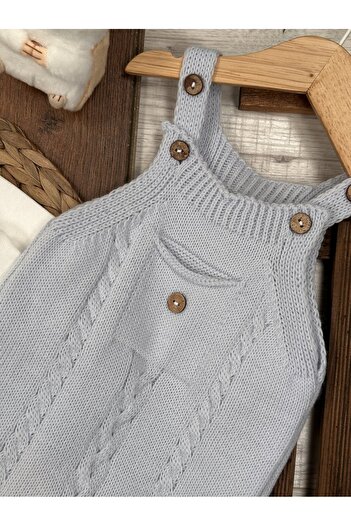Kids Kingdom Knitwear Pocket Detailed Salopet Jumpsuit 2-Piece Baby Boy Set