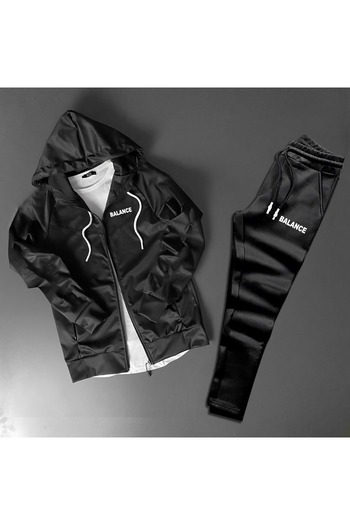 NOFLEN Balance Printed Men's Black Scuba Gray Bottom Top Tracksuit Set