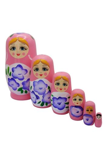 Dünyadan Hediyeler Wooden Matryoshka Doll Set of Six Light Pink No.2