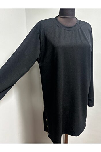 MSA Giyim Women's Ribbed Slit Detailed Long Sleeve Solid Color Casual Stretchy Tunic Sweat Hijab Combed Cotton