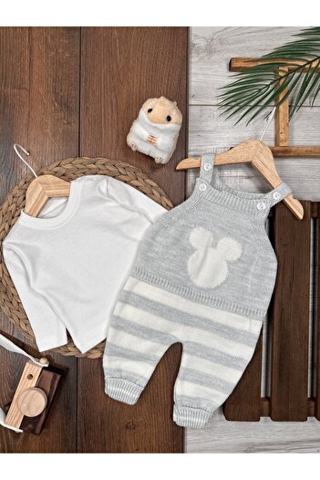 Kids Kingdom Knitwear Pocket Detailed Salopet Jumpsuit 2-Piece Baby Boy Set