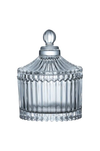 OEM Transparent Glass Candy Box with Lid with Embossed Stripe Pattern 100ml