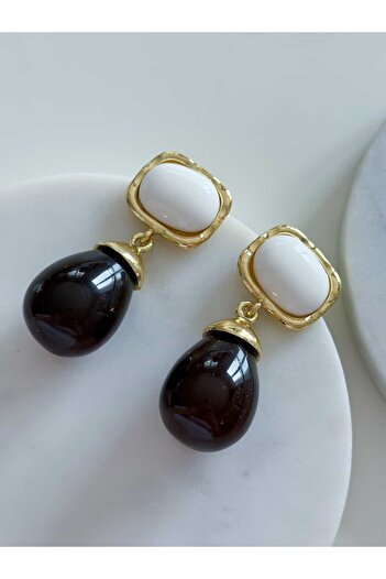 CHARMLUCKY White-Brown Dangle Earrings