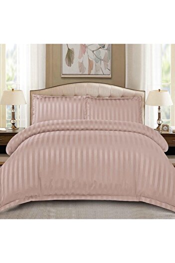 OEM Damask Stripe Dark Beige Bed Linen 4 Pieces (Fine)
