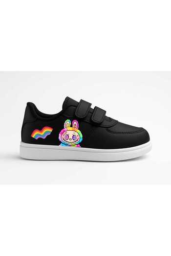 ECCAdesing Rainbow Labubuliloli Printed Black Tape Children's Sports Shoes Sneaker