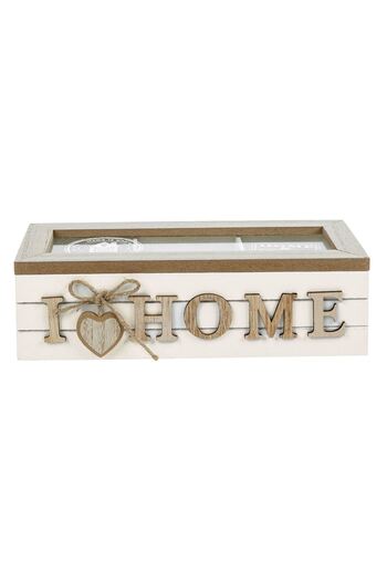 OEM Wooden Storage Box "I Love Home" with 3 Compartments & Glass Window 24x10x7cm