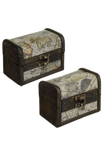 OEM Decorative Black Wooden Chest with Map 11x7x8cm
