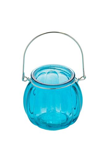 OEM Decorative Lantern Blue Pumpkin Glass Hanging with Handle Ø7.5x8cm