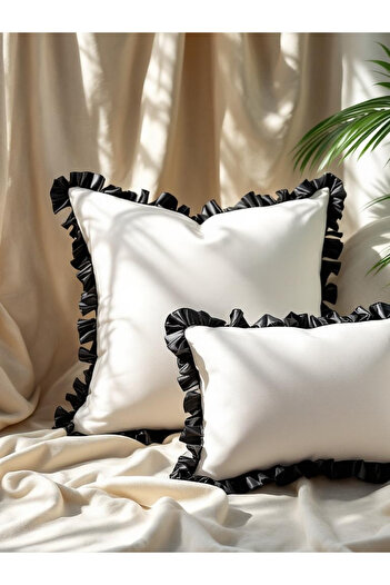 JACA Ruffled Square and Rectangular Inner Filled Decorative Pillow Throw Pillow Cushion Set (2 Pieces)