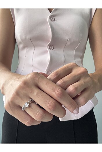 Ressia Double Row Minimal Zircon Stone Star Design Women's Steel Ring