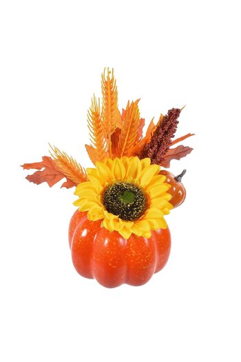 OEM Decorative Autumn Pumpkin with Leaves & Sunflower Ø15x35cm