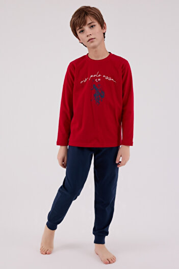 U.S. Polo Assn. Boy's Pajama Set – Red & Dark Indigo Colors, Cotton Model with Horse Logo