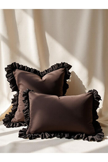 JACA Ruffled Square and Rectangular Inner Filled Decorative Pillow Throw Pillow Cushion Set (2 Pieces)