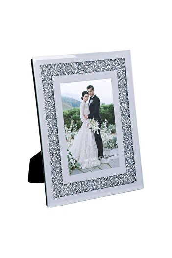 OEM Decorative Mirror Glass Photo Frame Silver Glitter 10x15cm