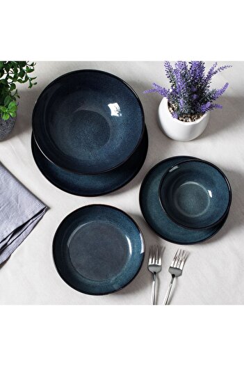 OEM Blue Black "Glaze" Ceramic Fruit Plate Ø20.5cm