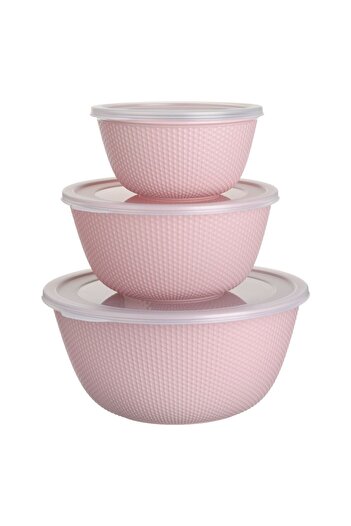 OEM Pink Plastic Bowl Set with Lid (0.5lt-1lt-2lt) - 3pcs